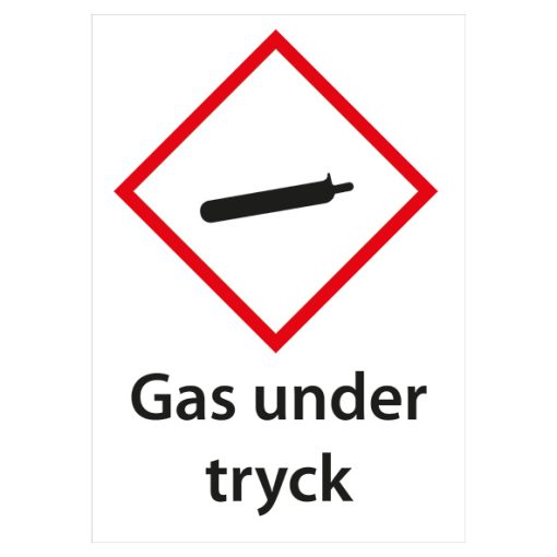 Varningsskylt Gas under tryck med symbol för gasbhållare